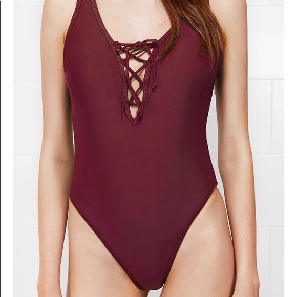 Olive Green Lace Up One-piece Swimsuit - Picture 5 of 7